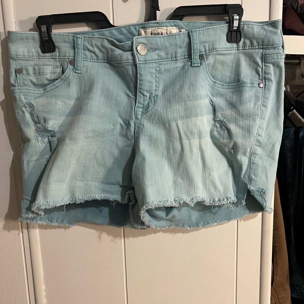 Torrid Light Blue Frayed Jean Shorts